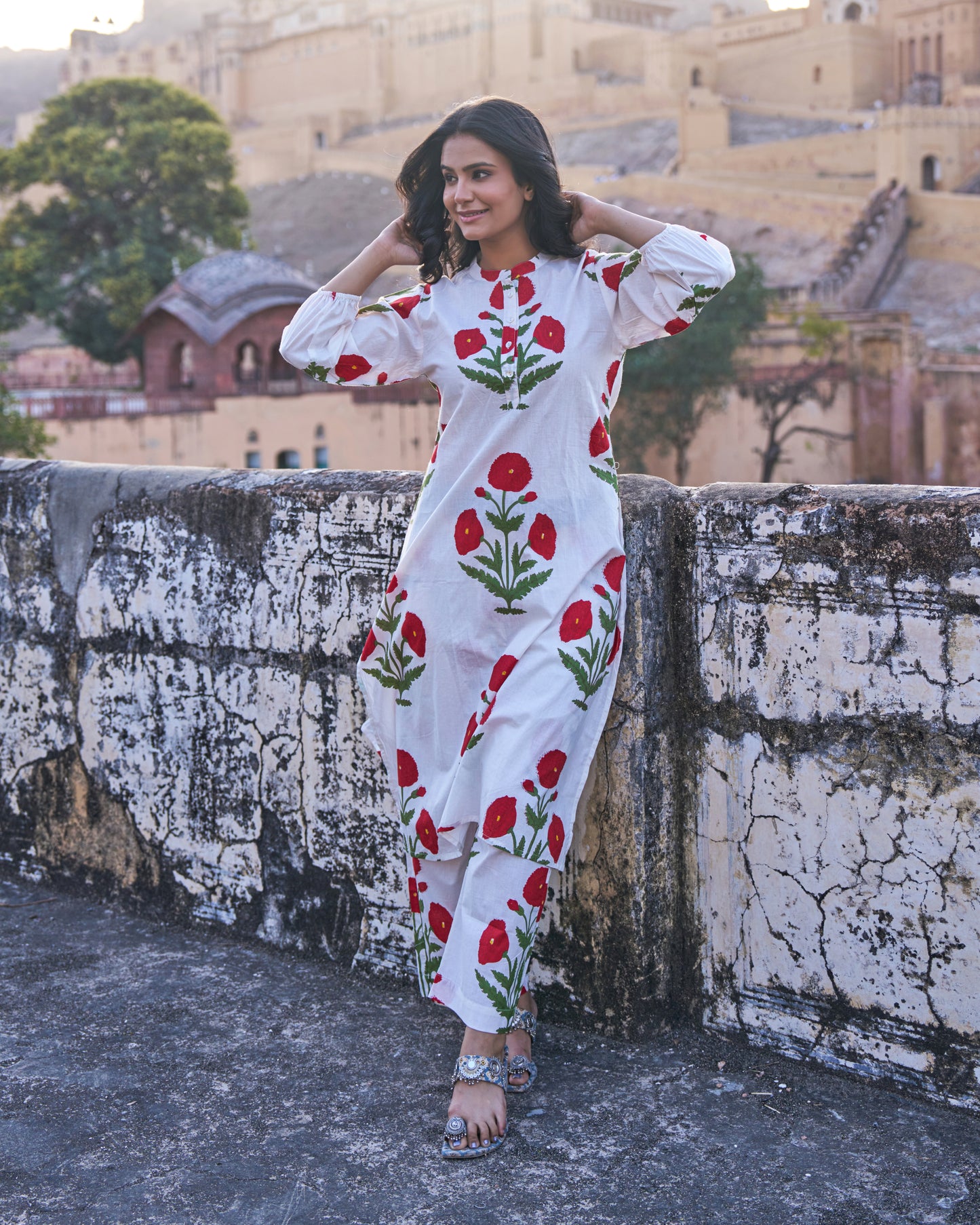 Gul Hand Block Red Poppy Co-Ord Set