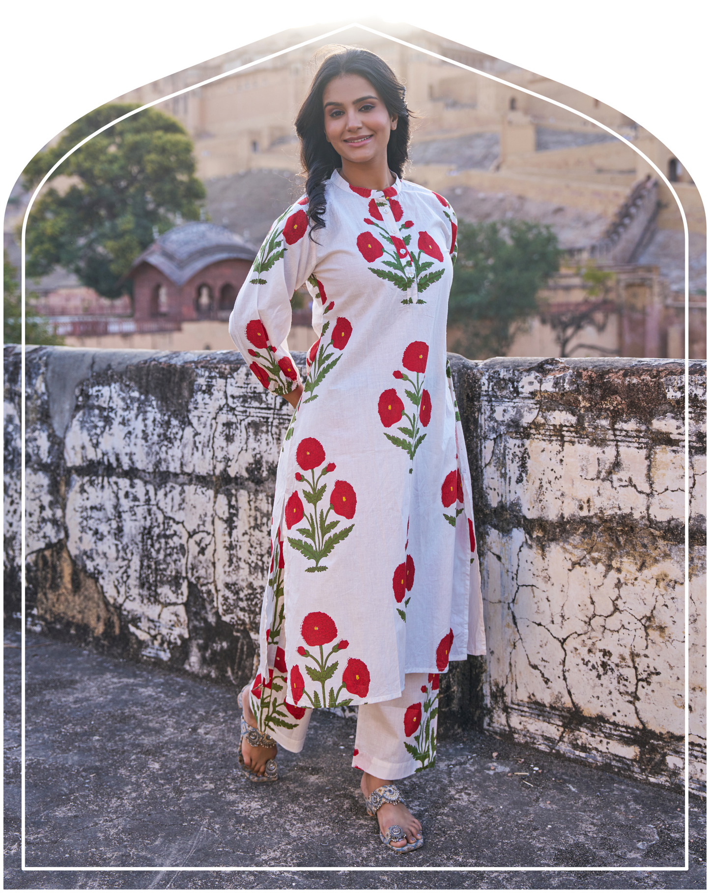 Gul Hand Block Red Poppy Co-Ord Set