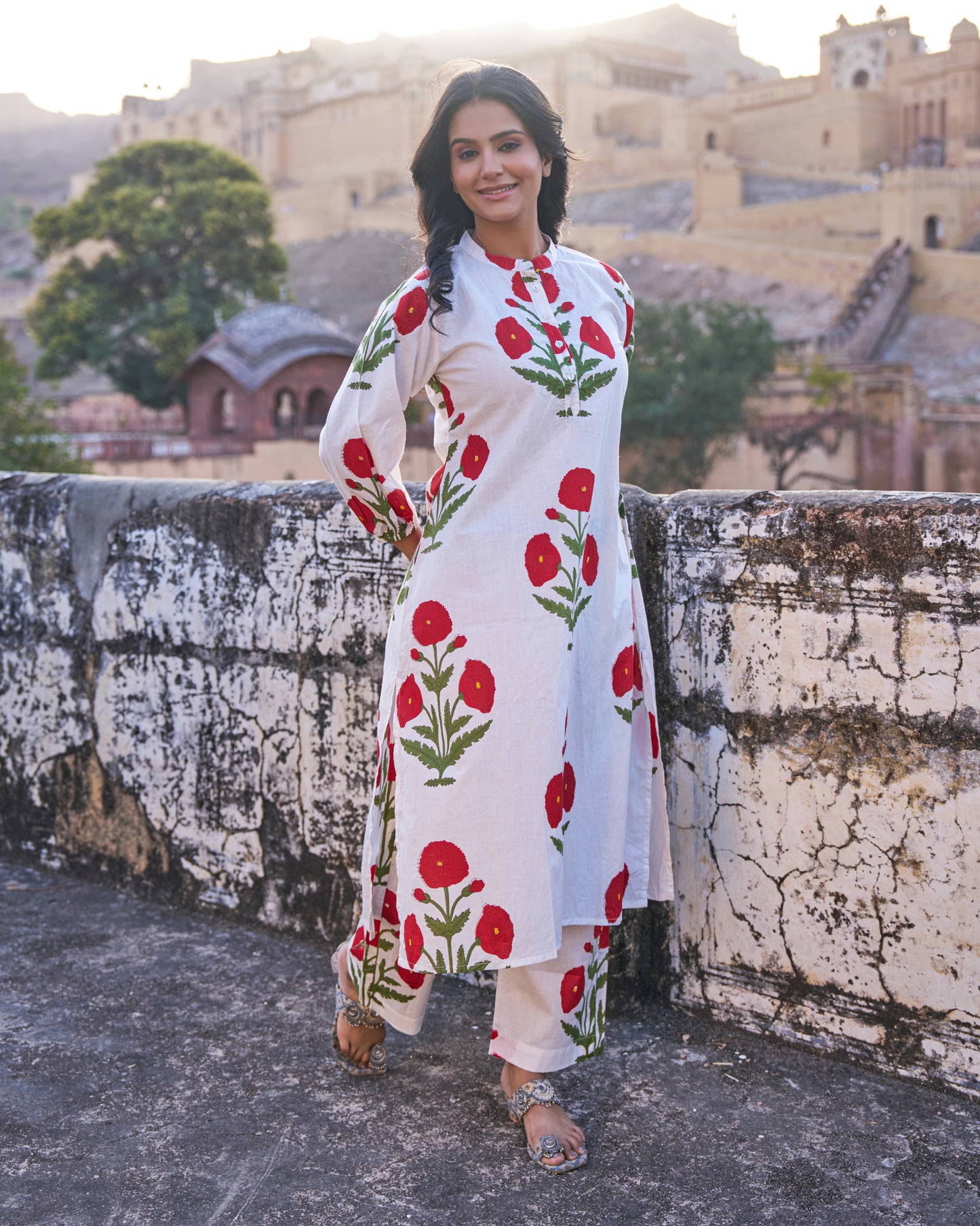 Gul Hand Block Red Poppy Co-Ord Set