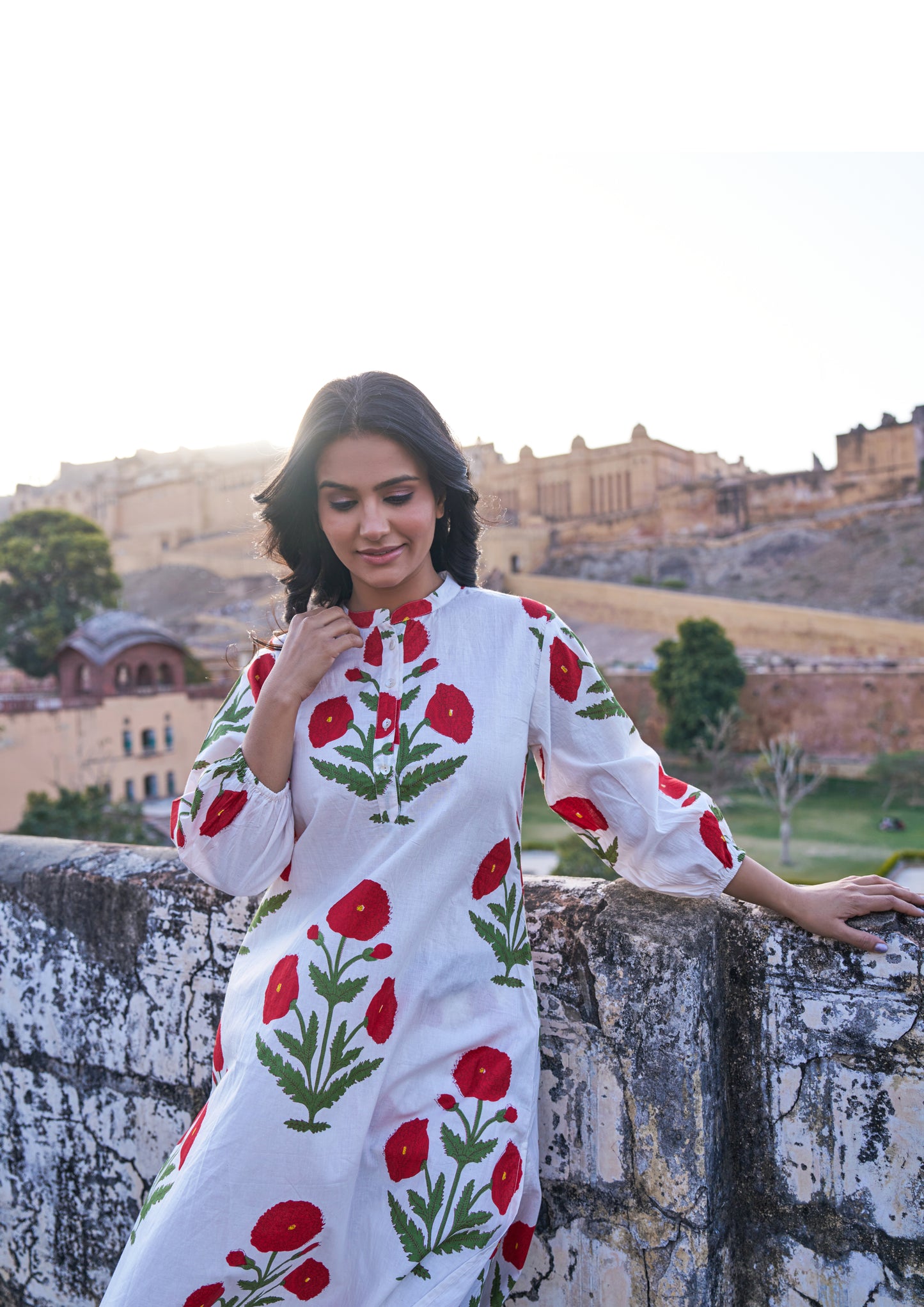 Gul Hand Block Red Poppy Co-Ord Set