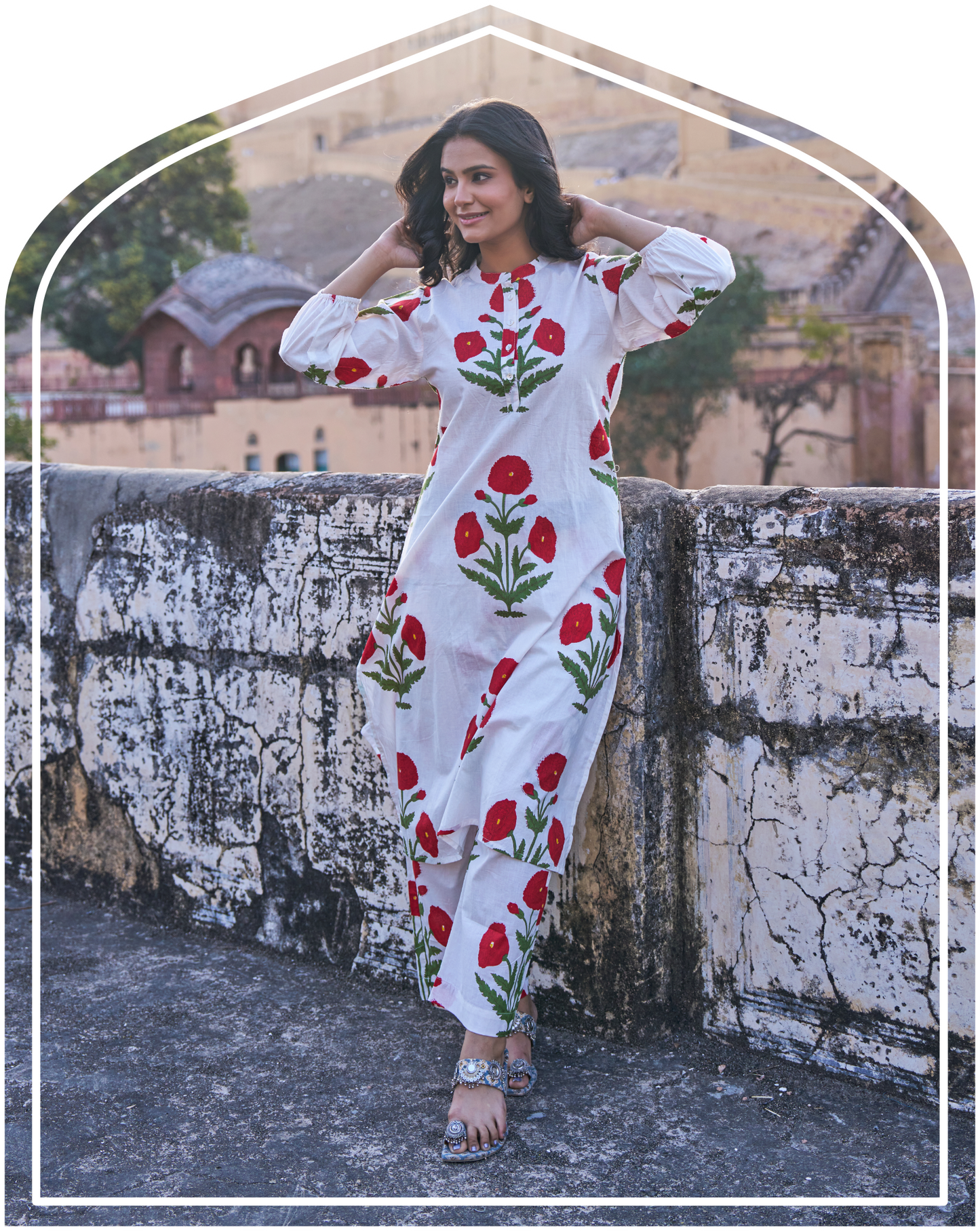 Gul Hand Block Red Poppy Co-Ord Set