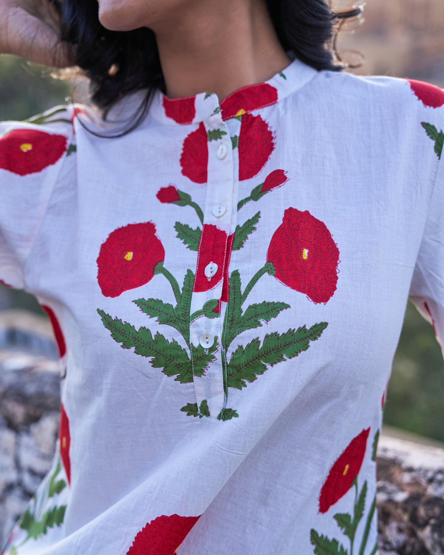 Gul Hand Block Red Poppy Co-Ord Set