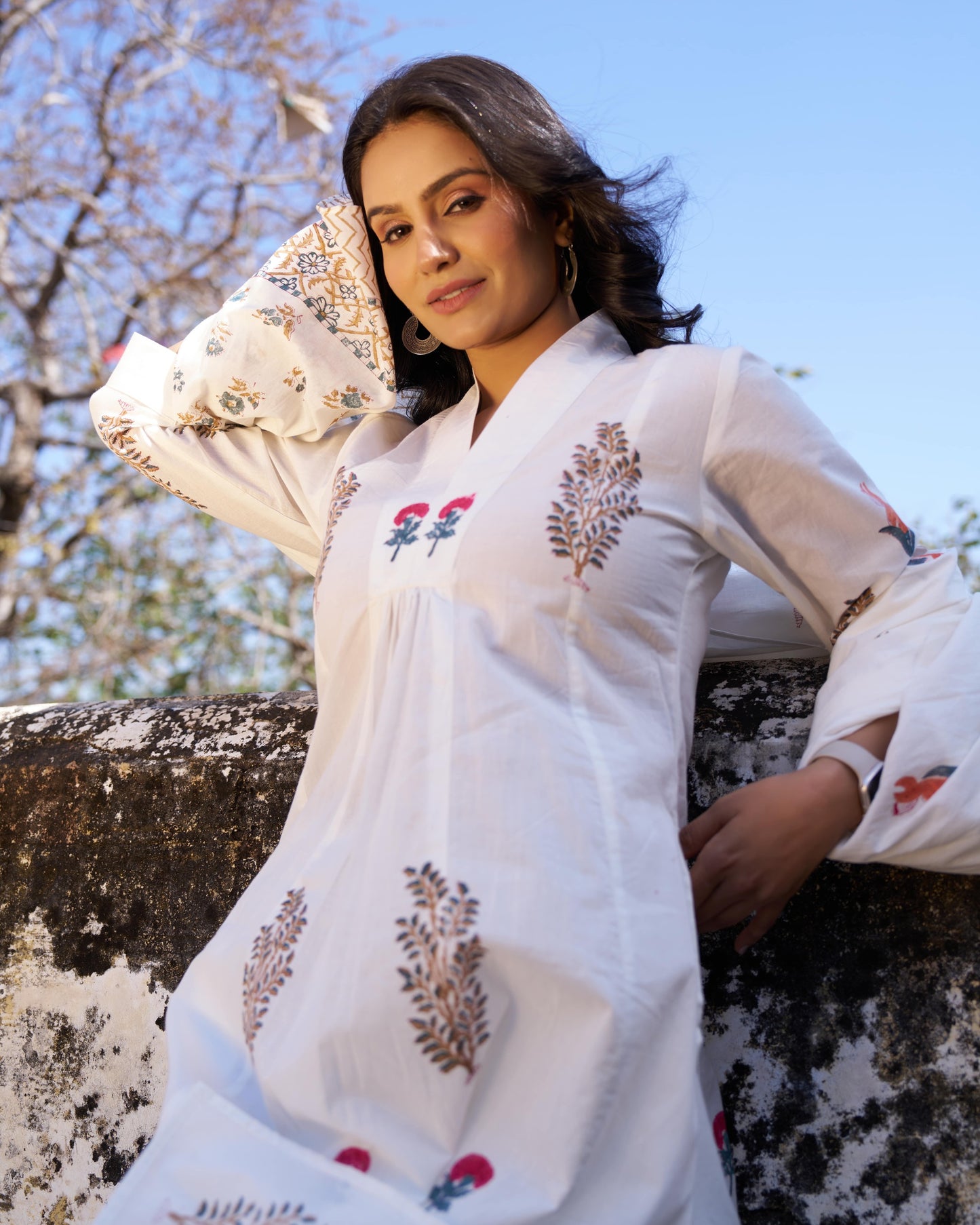 Pankhuri Hand Block Print 3-Piece Suit Set with Pant and Dupatta