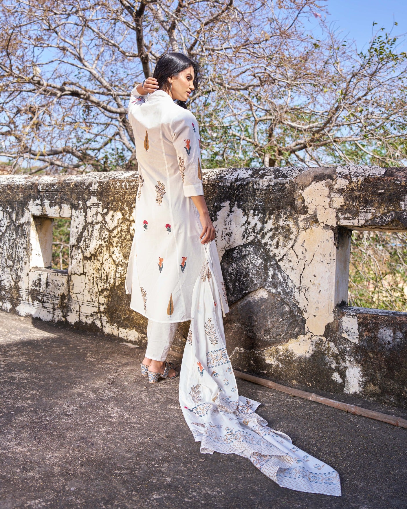 Pankhuri Hand Block Print 3-Piece Suit Set with Pant and Dupatta