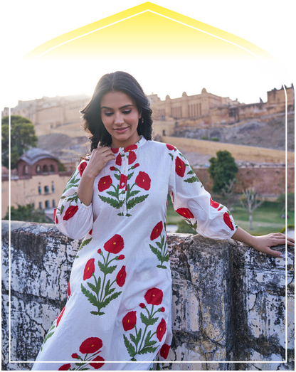 Gul Hand Block Red Poppy Co-Ord Set
