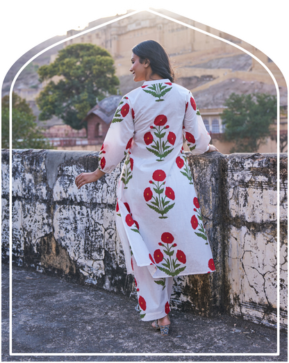 Gul Hand Block Red Poppy Co-Ord Set