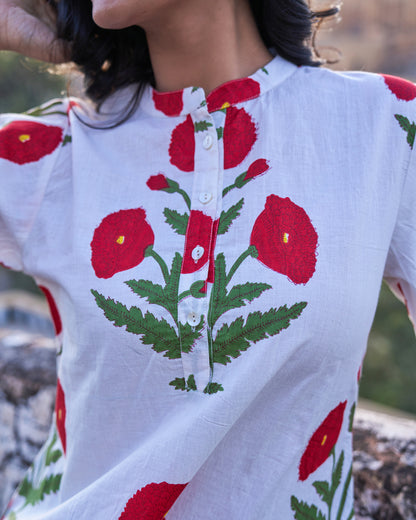 Gul Hand Block Red Poppy Co-Ord Set