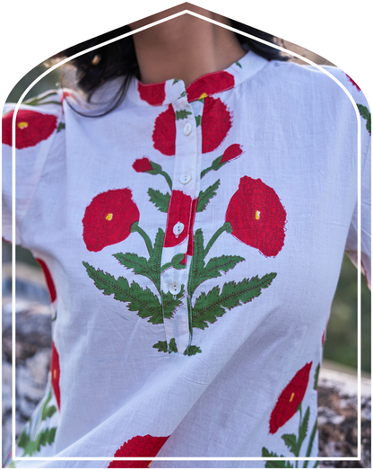 Gul Hand Block Red Poppy Co-Ord Set