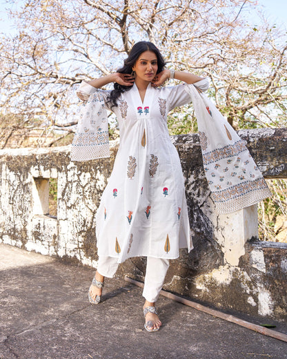 Pankhuri Hand Block Print 3-Piece Suit Set with Pant and Dupatta