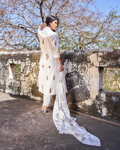 Pankhuri Hand Block Print 3-Piece Suit Set with Pant and Dupatta